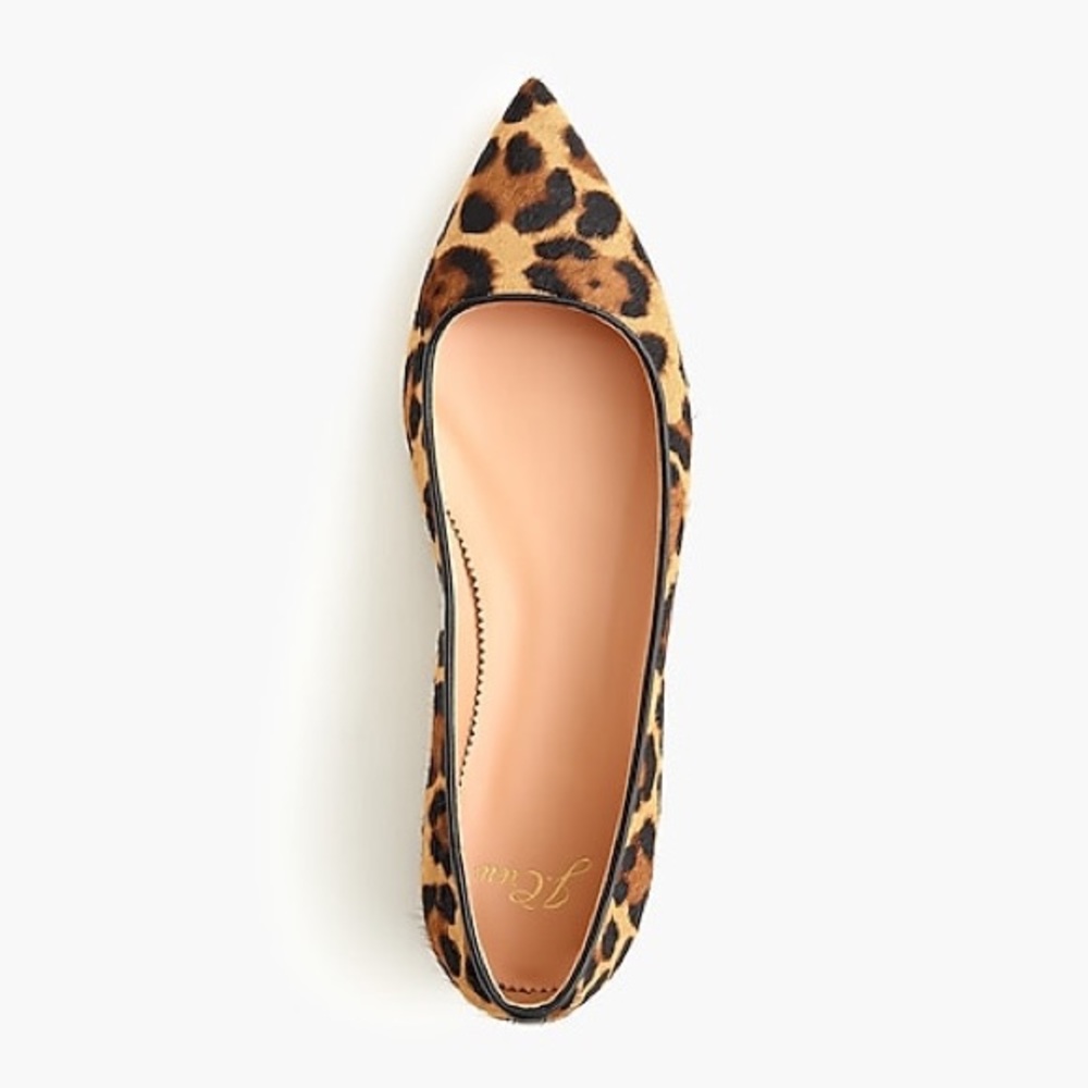 J. Crew Pointed-toe flats, leopard calf hair, 8